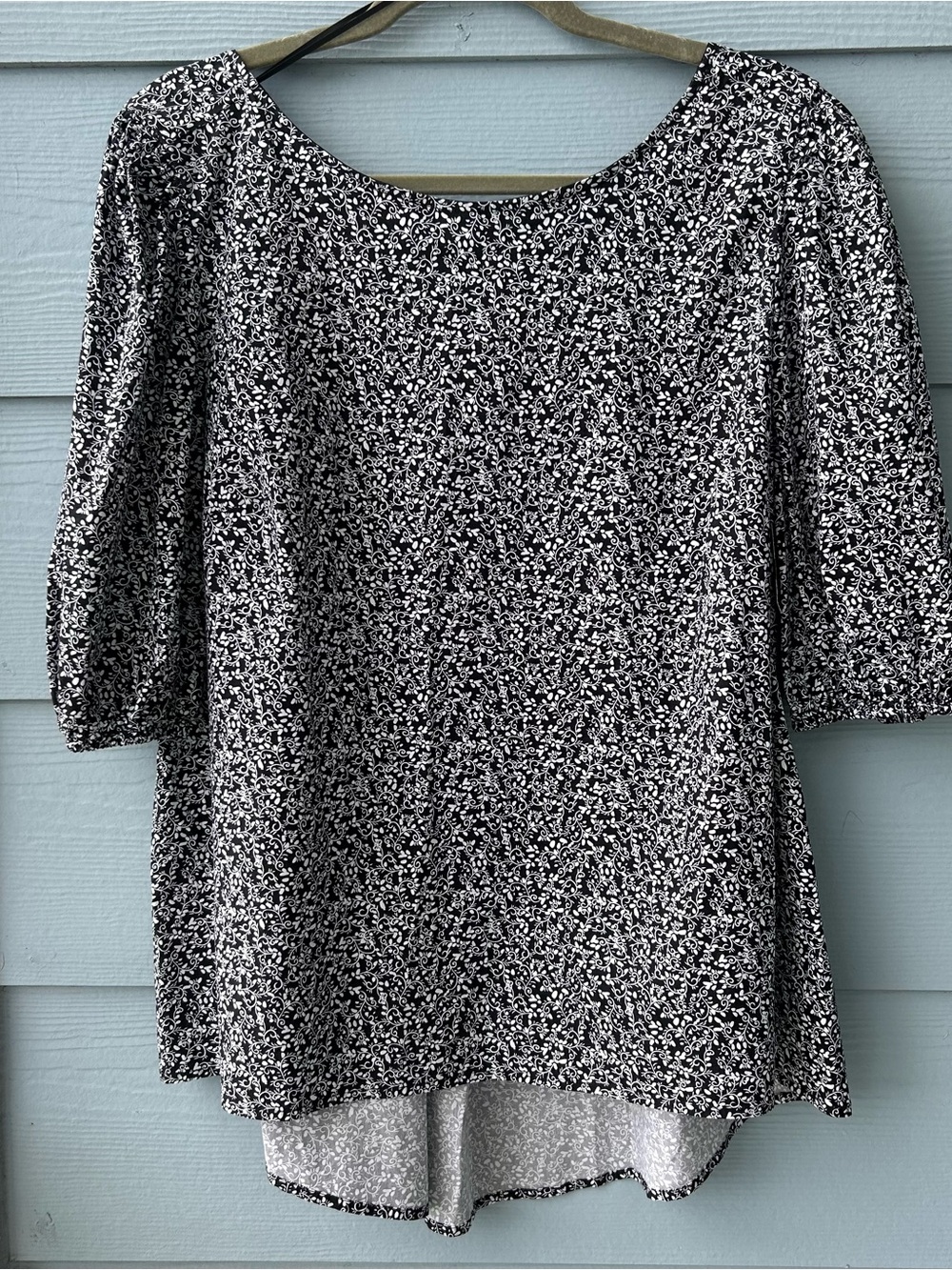 Halston Heritage Black and White Floral Scoop Neck Tunic with Cut-Out Detail